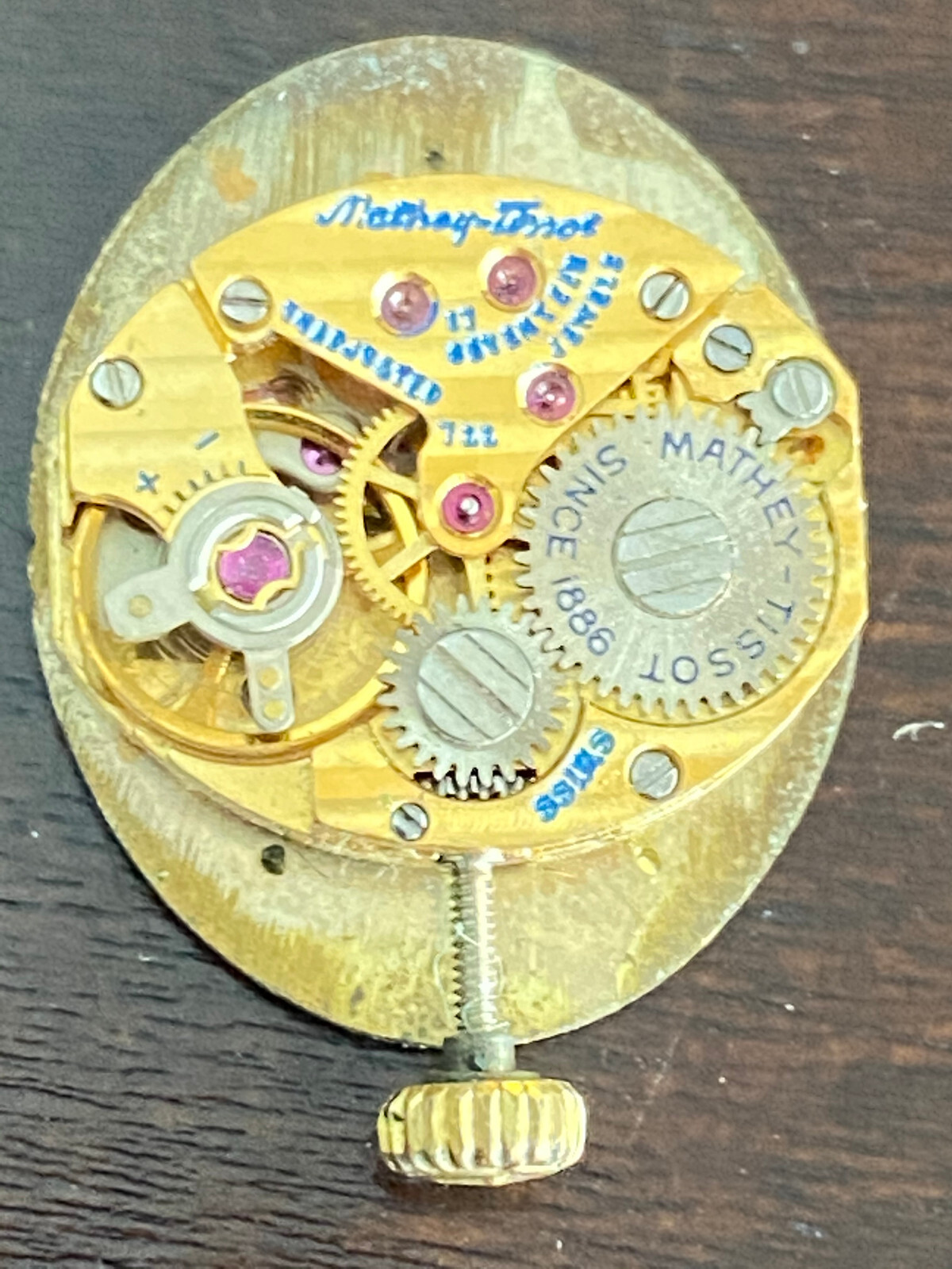 VINTAGE LADIES MATHEY TISSOT WRIST WATCH MOVEMENT, CAL. 722, KEEPING TIME, 17J