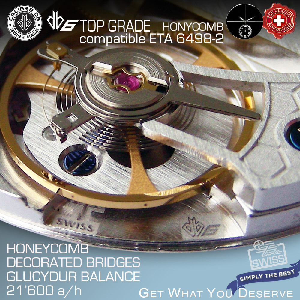 MOVEMENT Calibre DB6 RHODIUM compat. ETA 6498-2, HONEYCOMB, TOP GRADE SWISS MADE