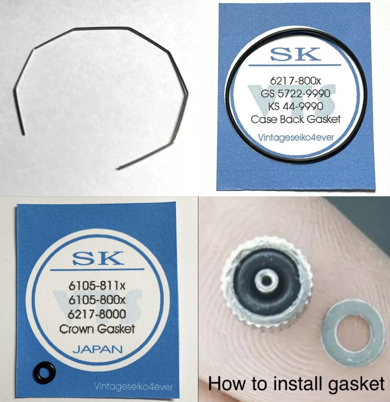NEW REPLACEMENT GASKET SET FOR SEIKO6217-8000 6217-8001 + Bezel Retaining Spring