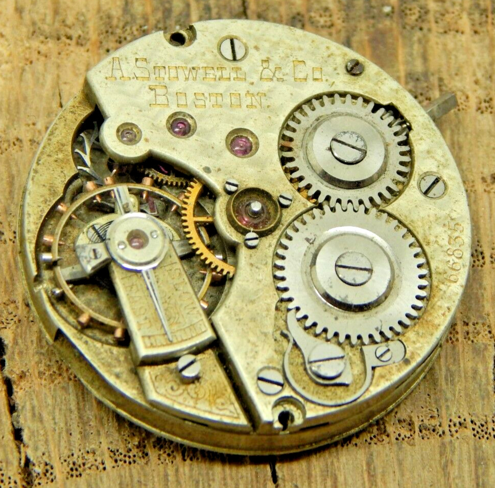 Antique Vintage Pocket watch movement A. Stowell & Co Boston High Grade 29mm 0s