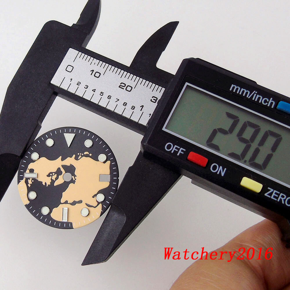 Bliger 29MM Full Luminous Watch Dial Fit NH34 NH34A GMT Automatic Men Watch Date