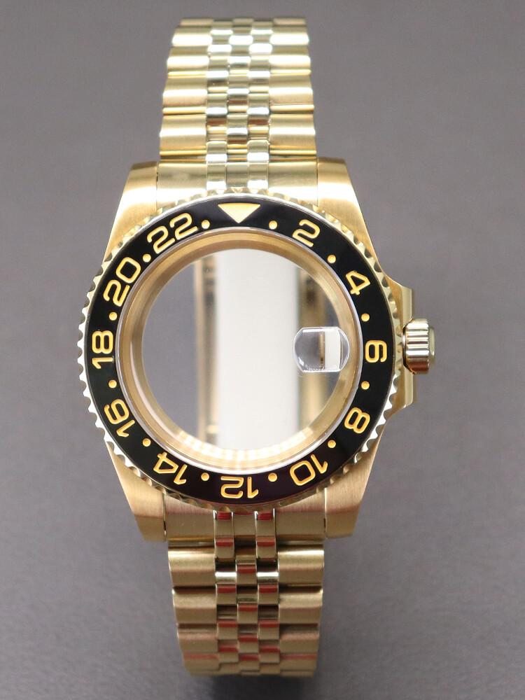 40mm Gold Watch Case+Strap Sapphire Glass For Seiko Nh35 Nh36 Eta 2824 Movement
