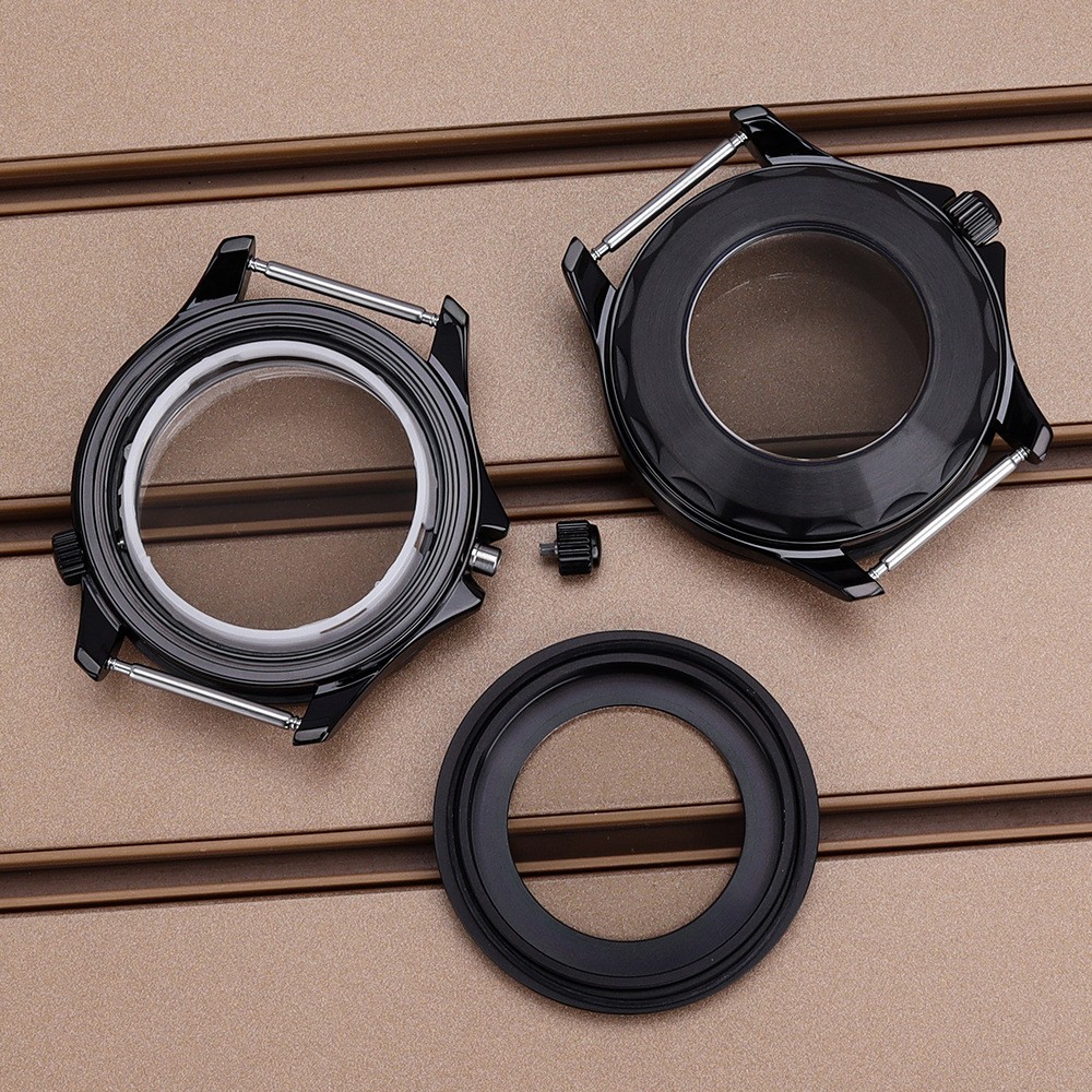 PVD Black 41mm Watch Case 316L Stainless Dual Crown Structure For SeikoNH36 NH35