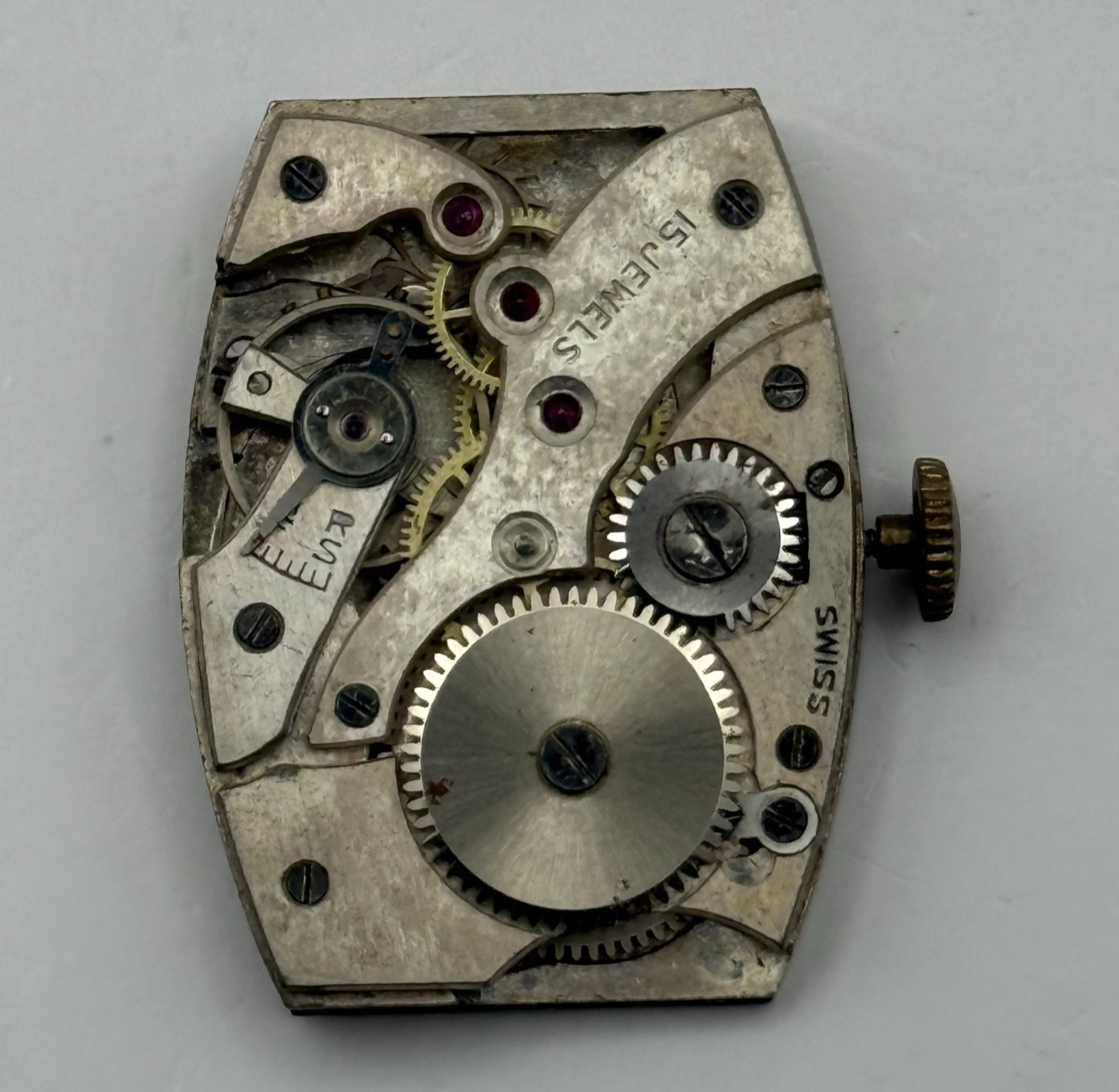 Tank Watch Movement Unidentified 15 Jewels Swiss Vintage Parts Repair 19.9mm