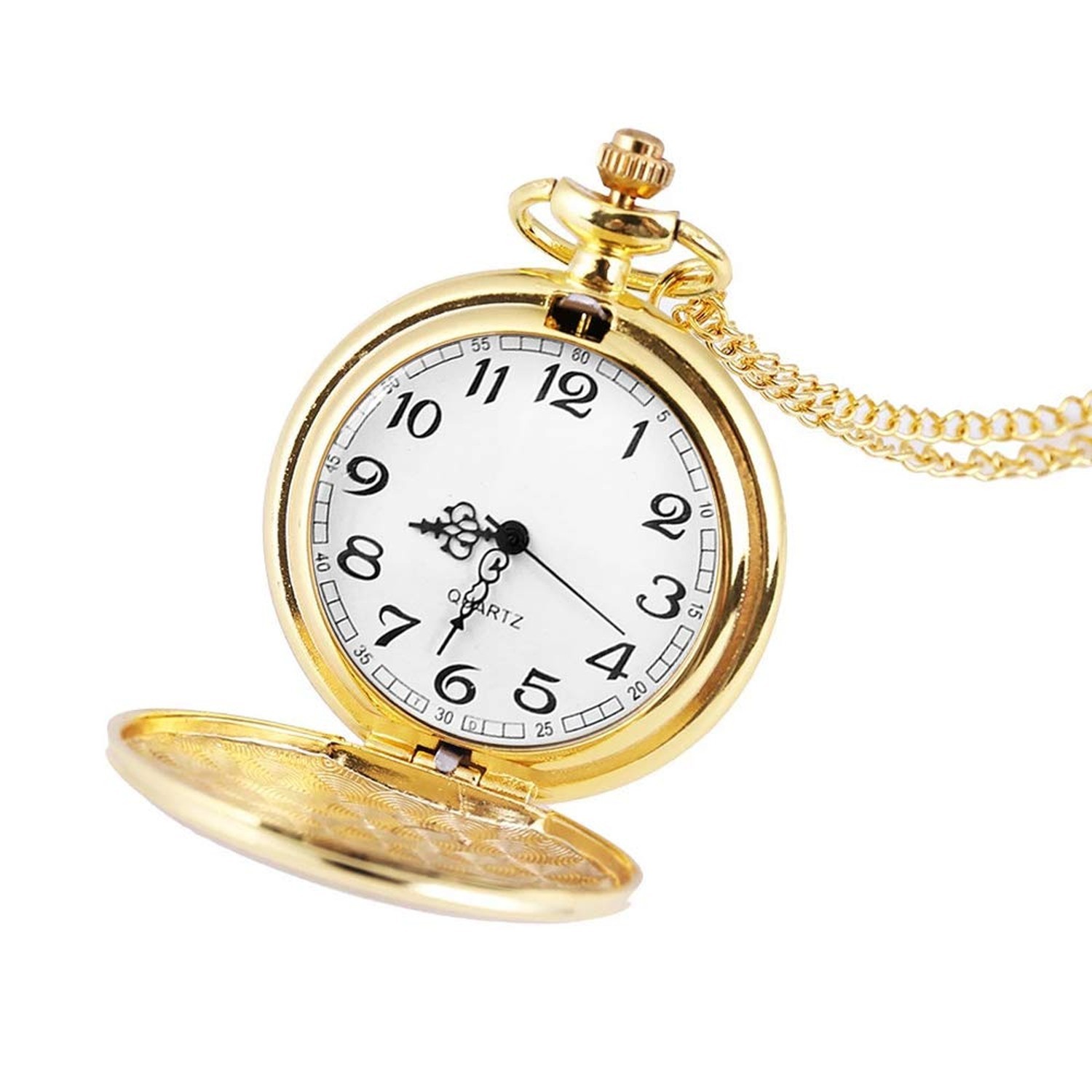 Set of 2 Classic Pocket Watch with Chain for Men and Women Silver Gold
