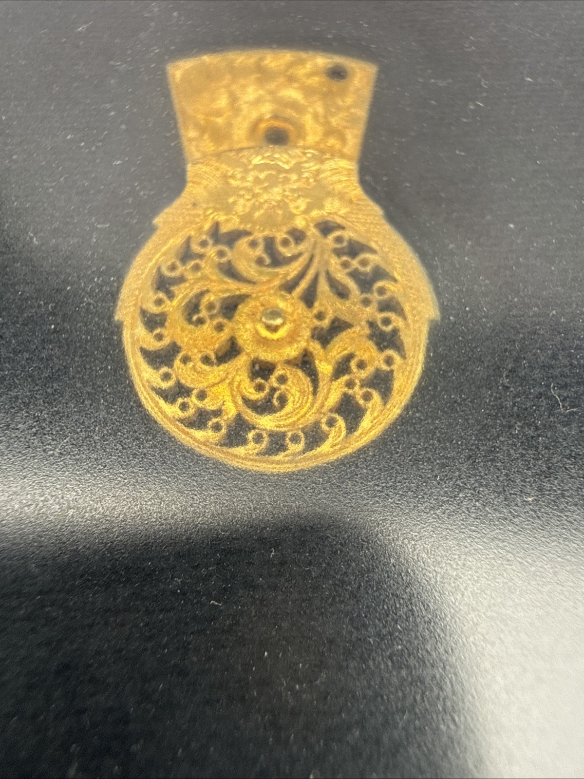 Antique English Engraved Brass Watchcock, Balance Wheel Cover, Circa 1770