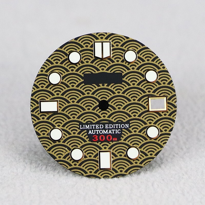 28.5mm Watch Dial Fish Scale Pattern Green Blue Lume Fit Nh35/36 4R Movement