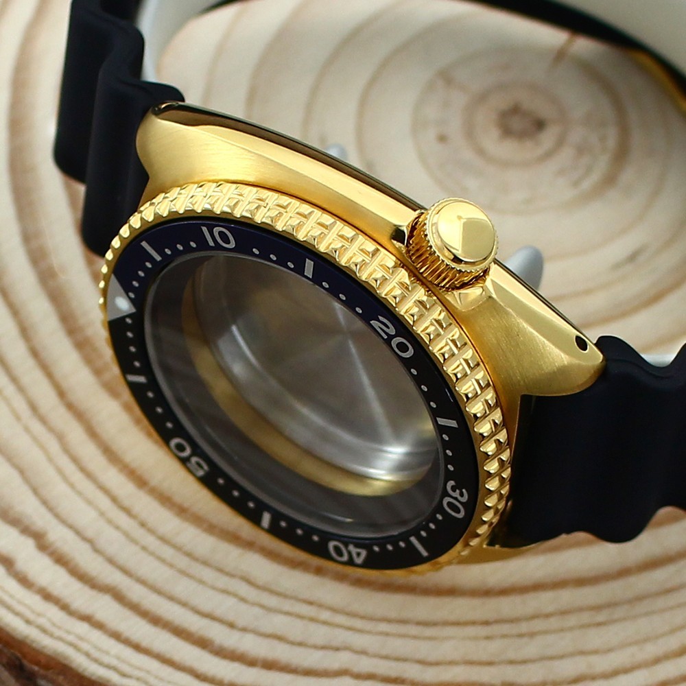 45mm Steel Golden Watch Case+Strap Modify Turtle Mod Sapphire For NH35 34 36 38