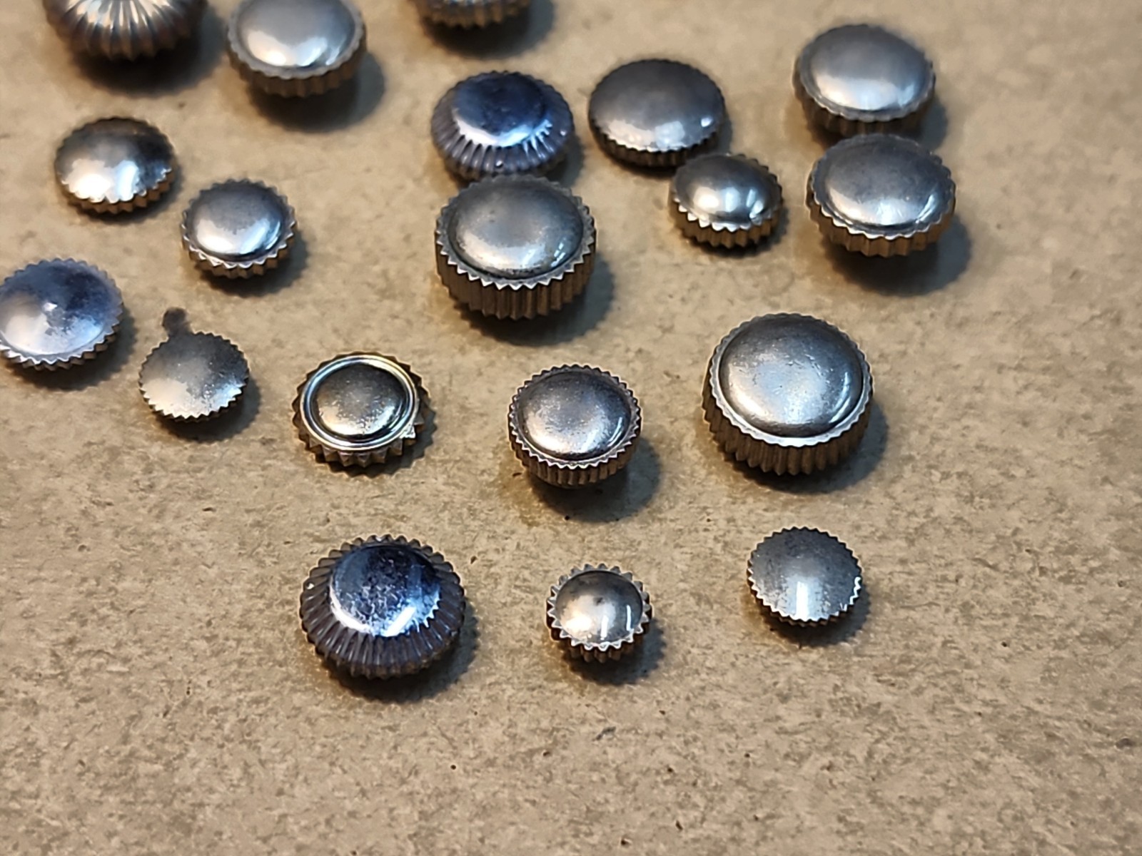 Lot Of 20 Mixed Vintage White GF, SS, & Chrome Pocket & Bracelet Watch Crowns
