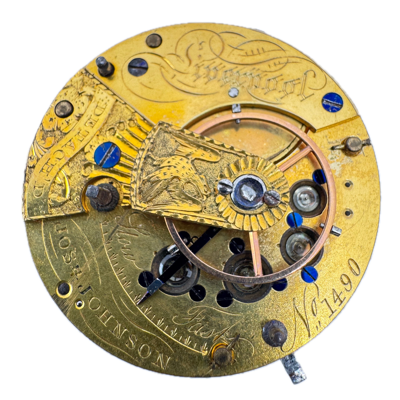 Antique 14s Josh Johnson Key Wind Pocket Watch Movement Liverpool Great Britain