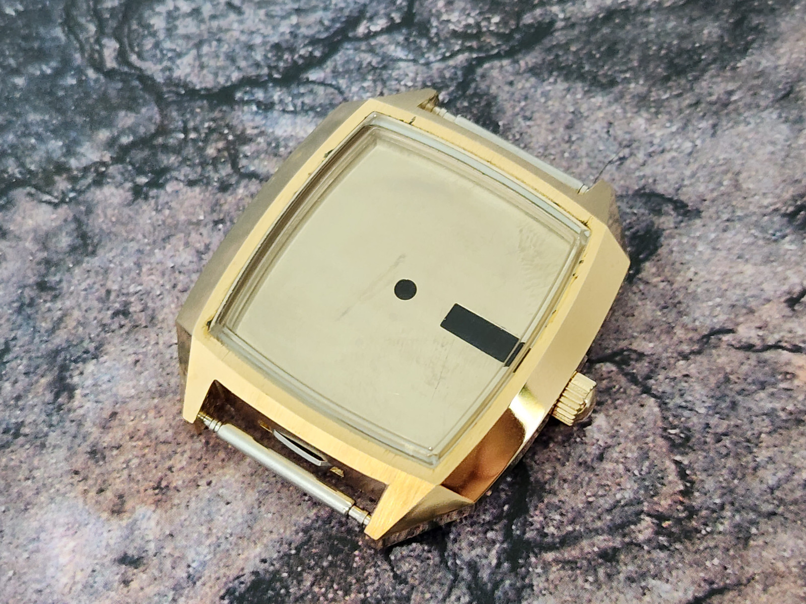 NOS NICE VINTAGE KING SEIKO KS GOLD TONE SGP CASE 5246-5030 CASE CRYSTAL CROWN 2