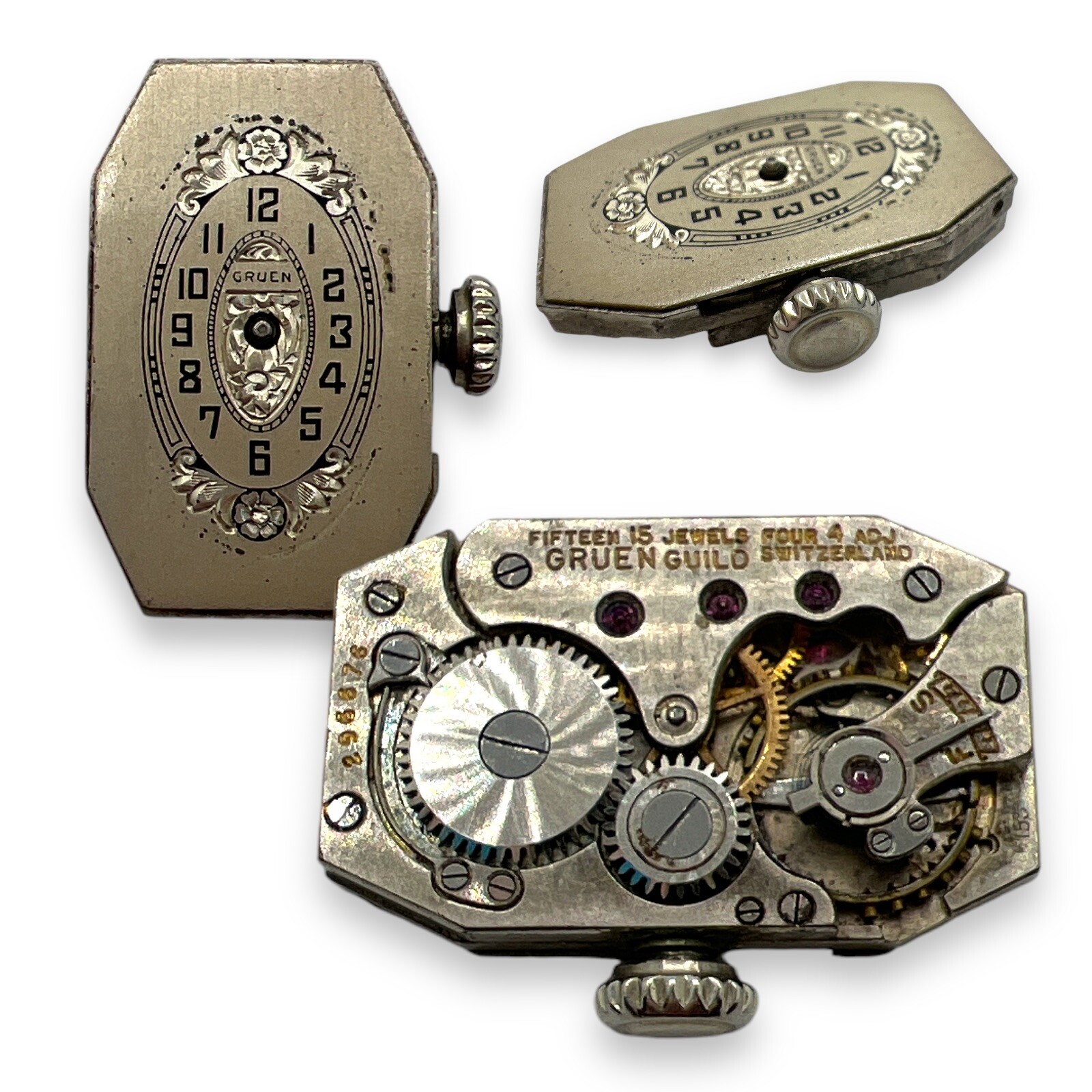Gruen 153 Watch Movement Year: 1870 Ladies Nice Dial 15J VTG SN: 2966676 Repair