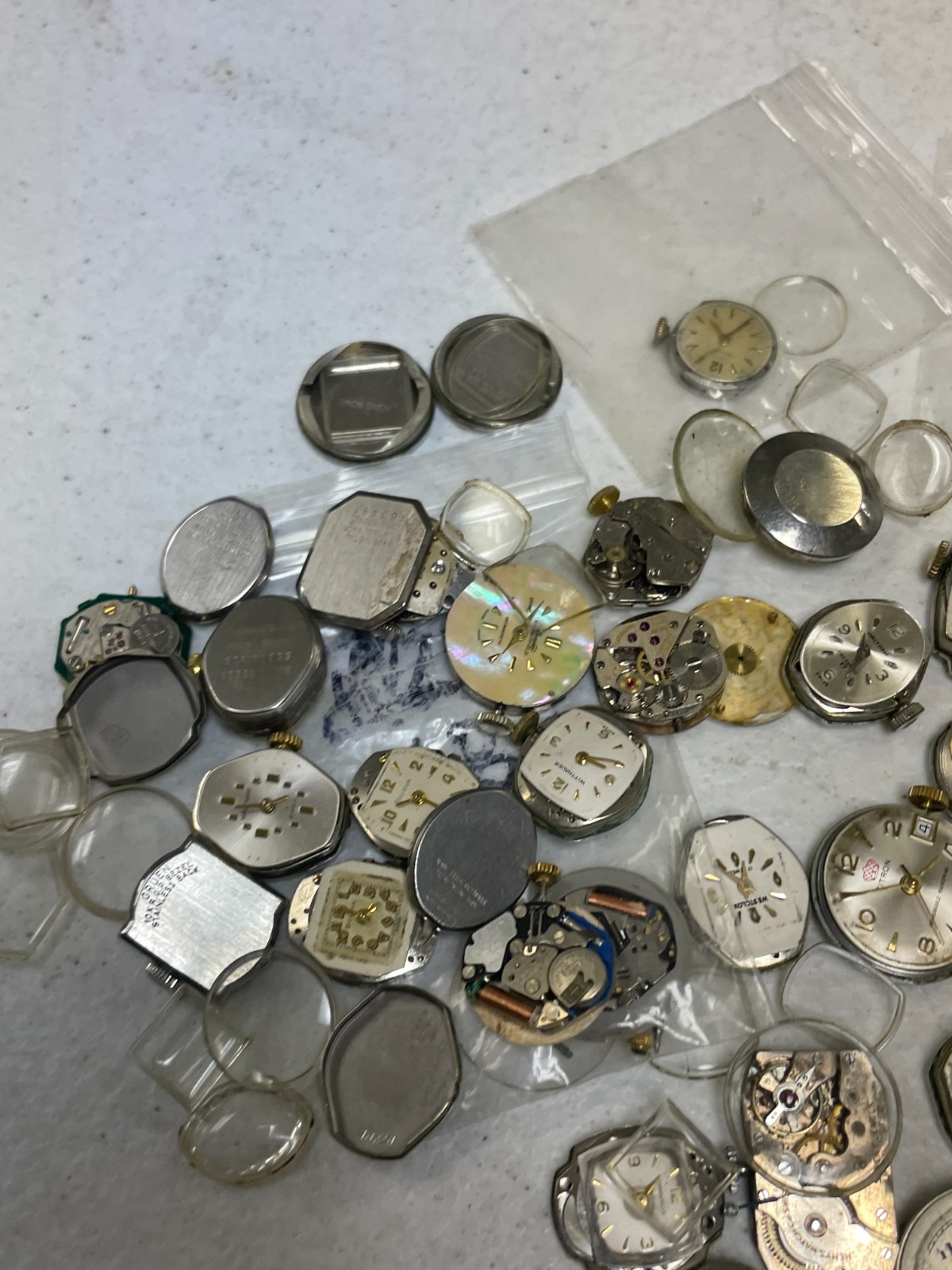 Vintage Watch Repair Parts Lot Movements Cases Dials Crystals Bulova Elgin Craft