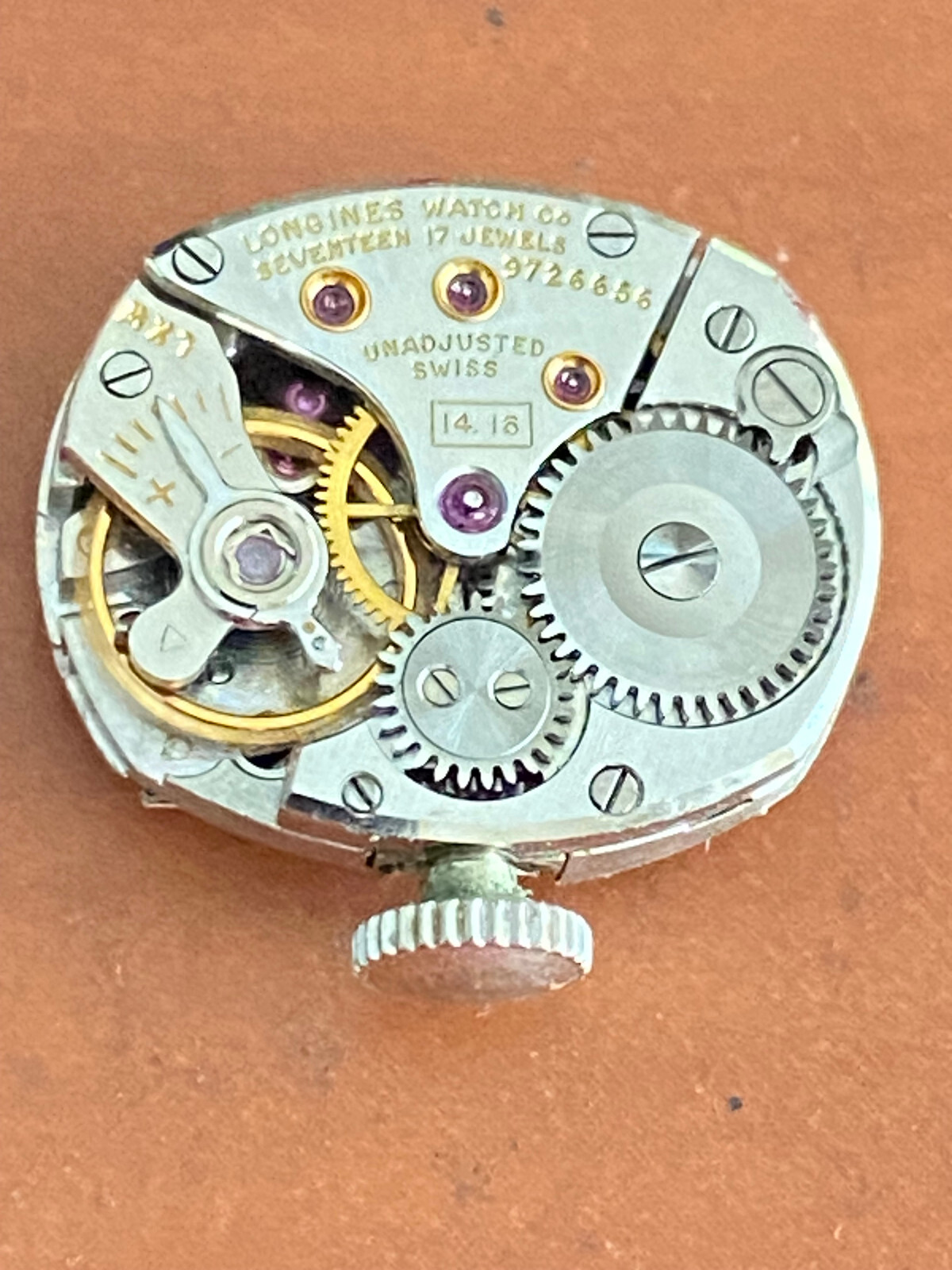 VINTAGE LADIES LONGINES WRIST WATCH MOVEMENT, CAL. 14.16, KEEPING TIME, 17 JEWEL