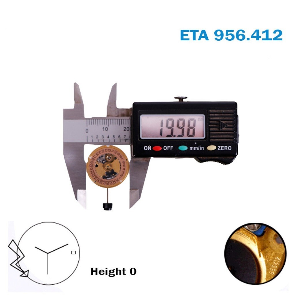 ETA 956.412 Swiss Watch Movement-3 Hands- Gold Date Disk at 3-Height:0.
