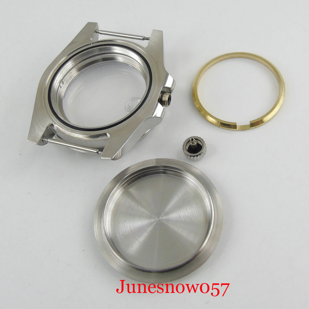 Fit NH35A 40mm Silver Watch Case Sapphire Glass Black White Insert Metal Back