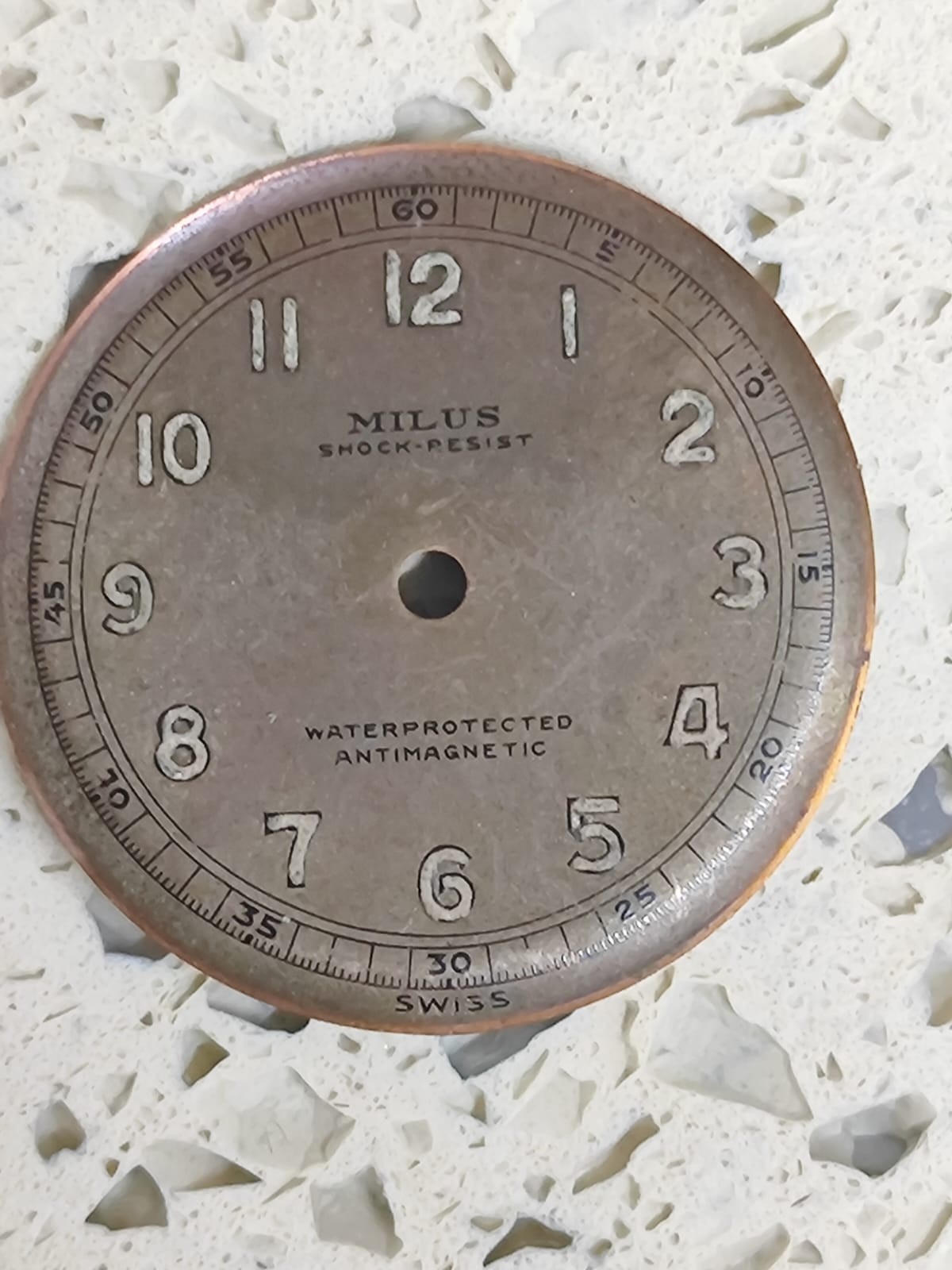 Vintage 1940s MILUS Military Style watch part Dial Brown 27mm Used