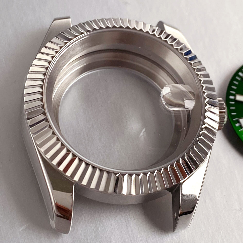 36mm Polished Diving Watch Case Sunburst Green Watch Dial Face fit NH35A NH36A