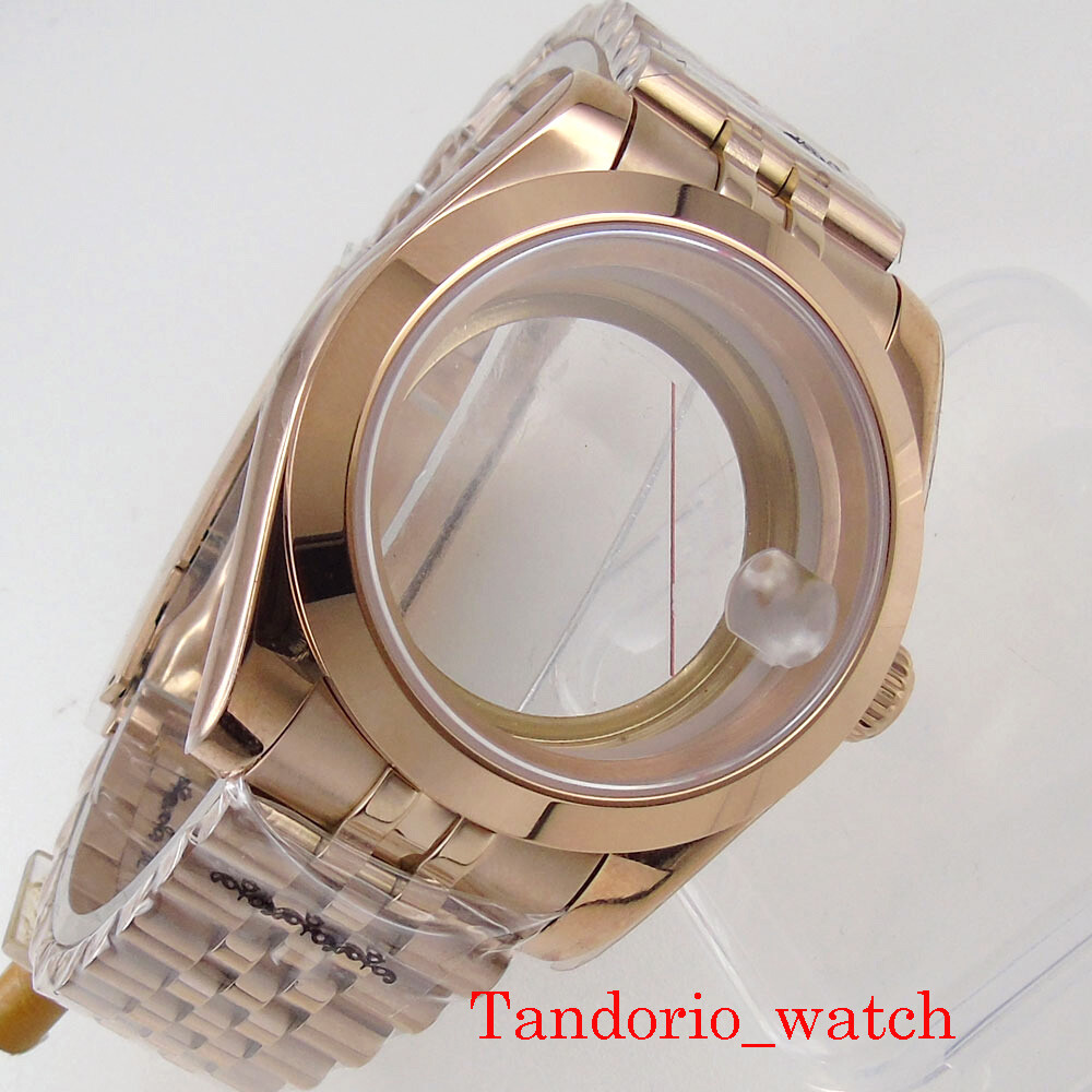 36mm Polished Rose Gold Plated Watch Case Sapphire Glass For NH35A NH36A MIYOTA