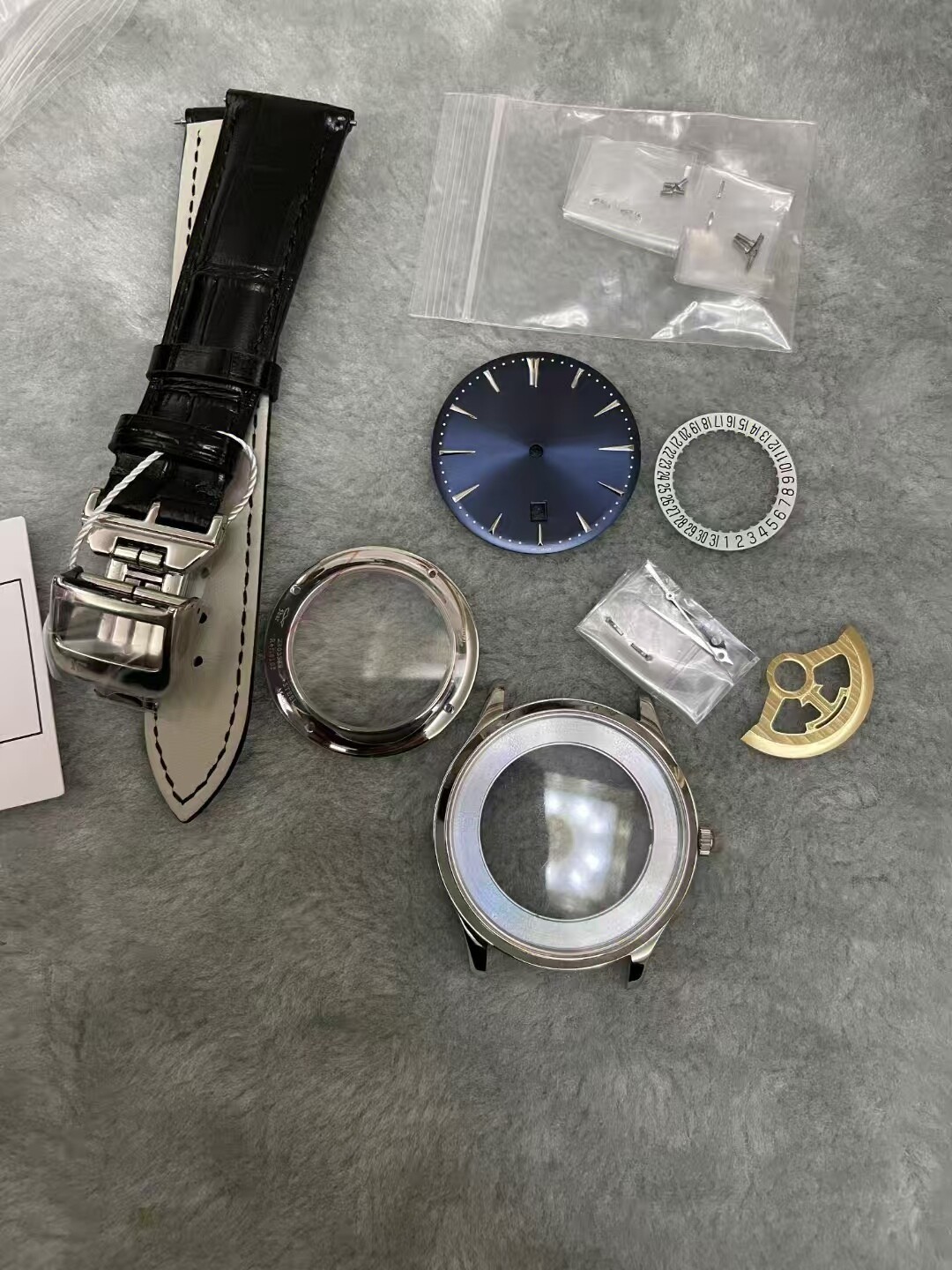 DIY Lot for JaegerL 2824 Watch Case + Dial + Hands + Strap Sapphire 40mm-