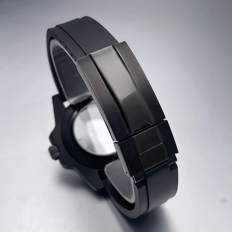 40Mm NH35 Watch Case All Black Sub Style Rubber Strap Sapphire Crystal Stainless