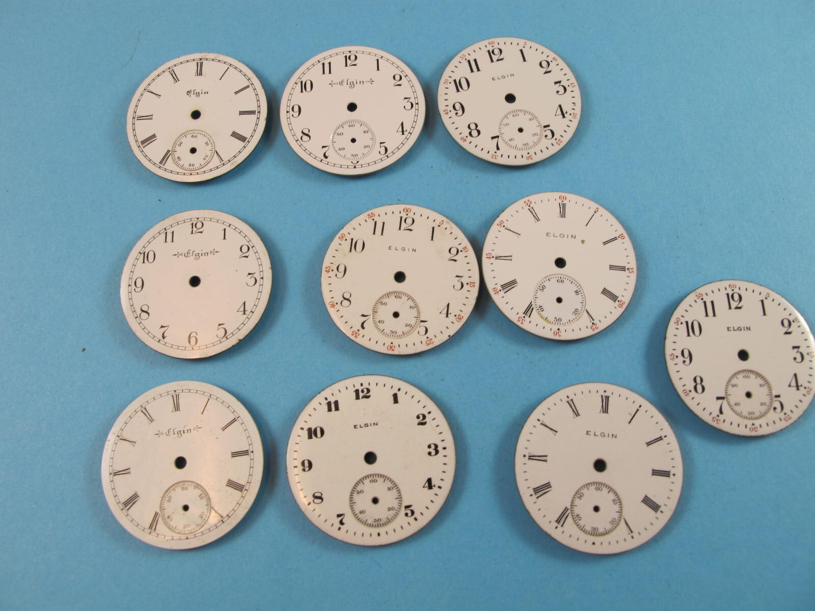 ELGIN ANTIQUE POCKET WATC DIALS 10 PIECES ONE SIZE 1.137 INCHES CLEAN LOOKERS