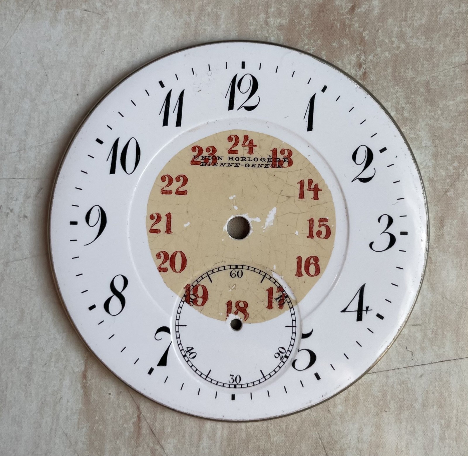Swiss Porcelain Dial for Pocket Watch UNION HORLOGERE Bienne-Geneve
