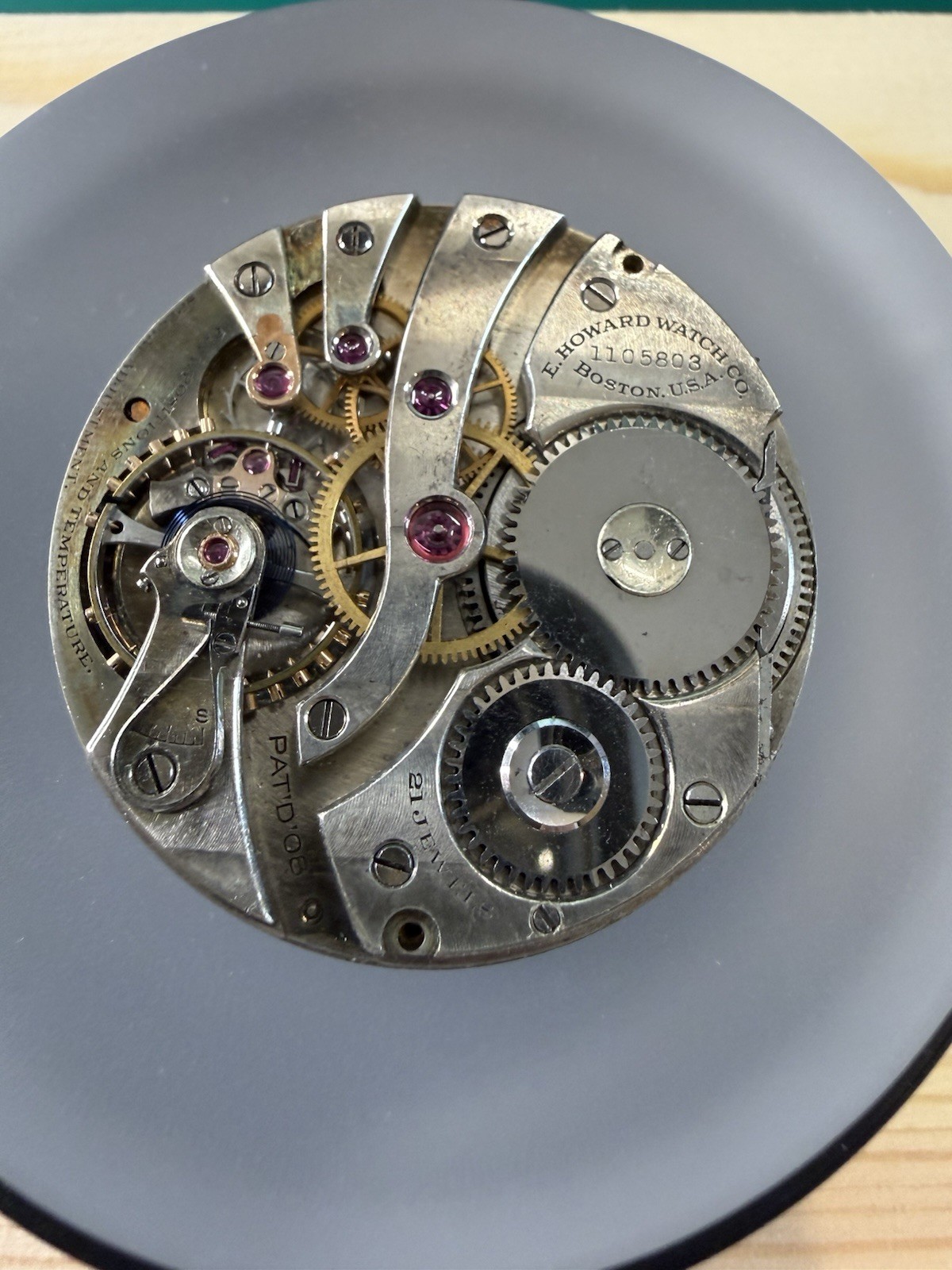 E Howard Watch Co 12s 21 Jewel Series 8 Extra-Thin Bridge Movement & Dial c1911