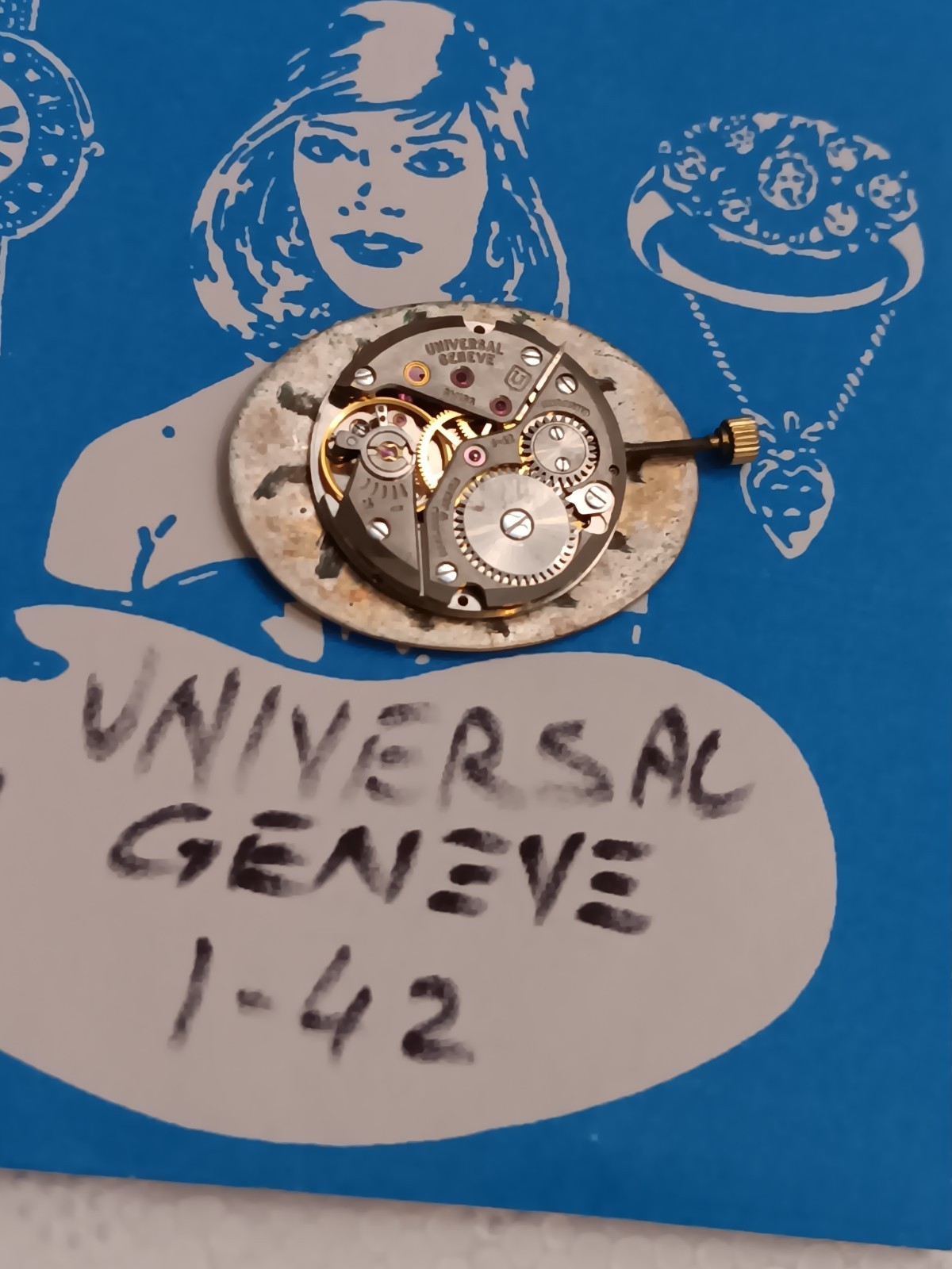 Universal Geneve Manual Wind Movement 1-42 w/ Dial & Hands. Working