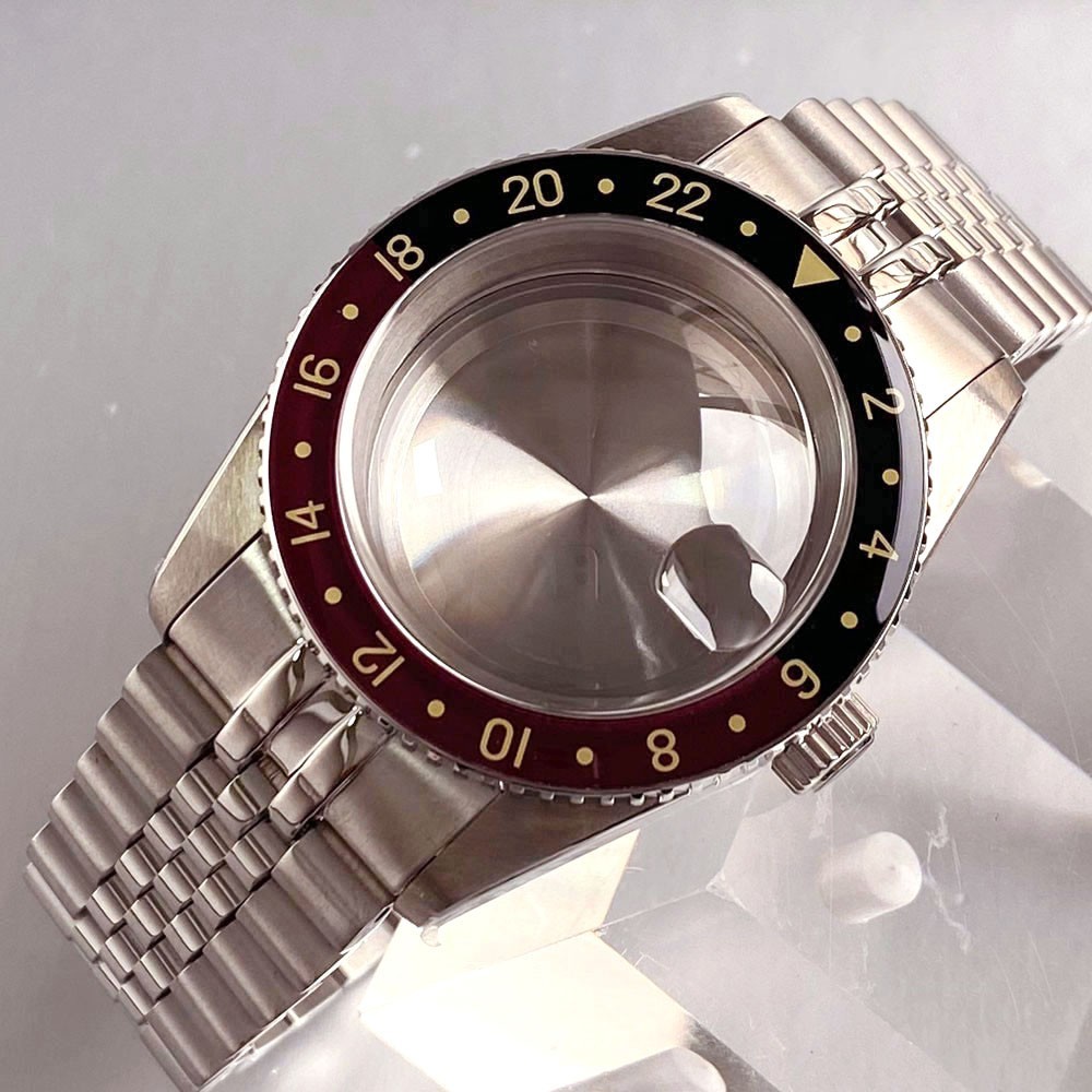 Bow sapphire glass 38mm black Bezel 316L Watch Case Fit Japan NH34A GMT Movement
