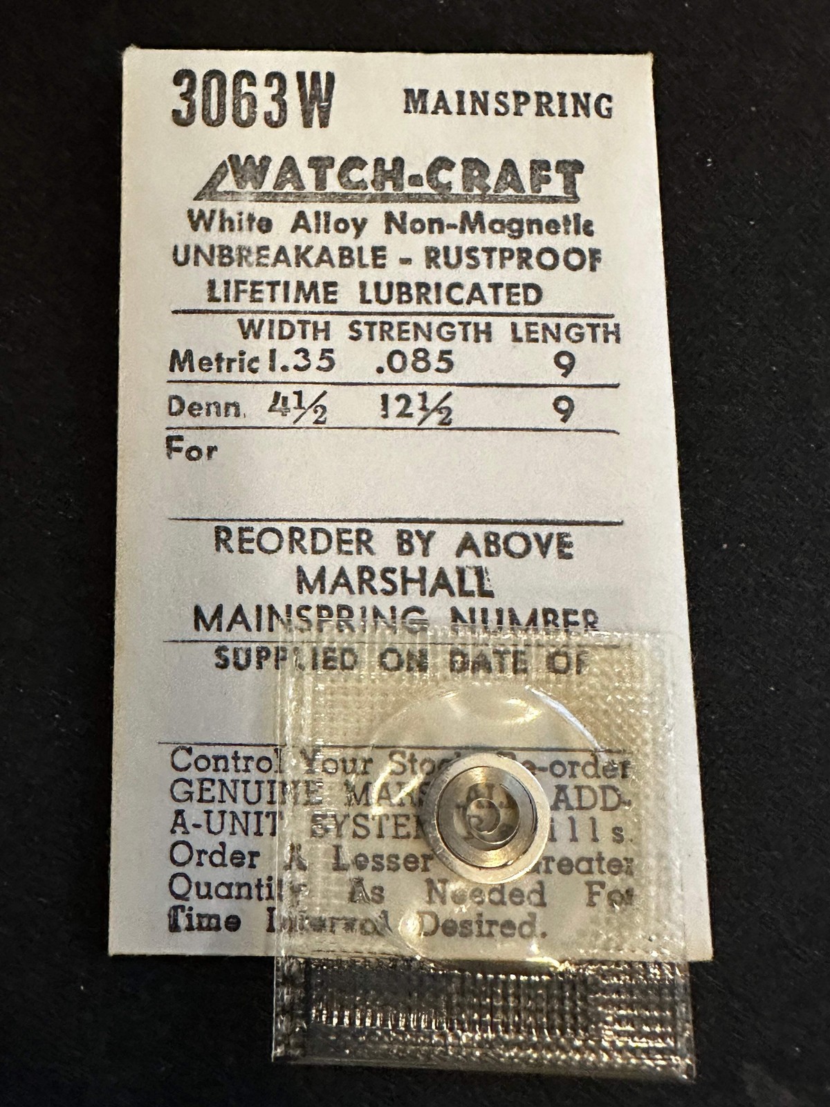 WATCH-CRAFT Mainspring 3063W for AS 735, Unitas 190, Cortebert 190, 516, 518 – A