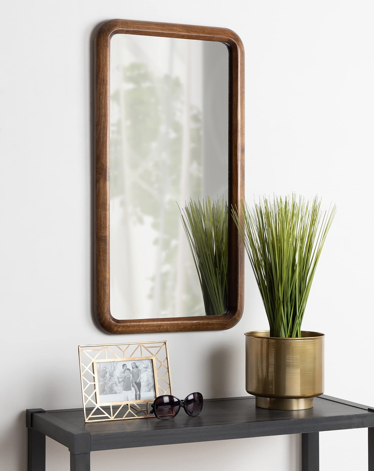 Kate and Laurel Pao Modern Rounded Rectangular Wall Mirror, 17 x 32, Walnut, …