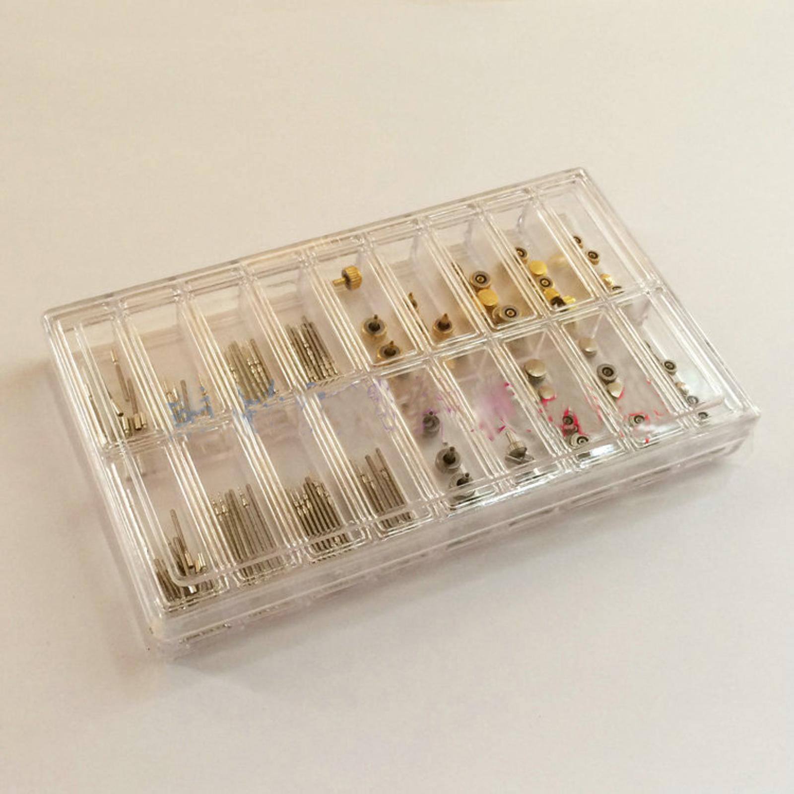 144Pack Multi-Size Steel Watch Stem+ Crown Assortment Watchmake Repair Parts Kit