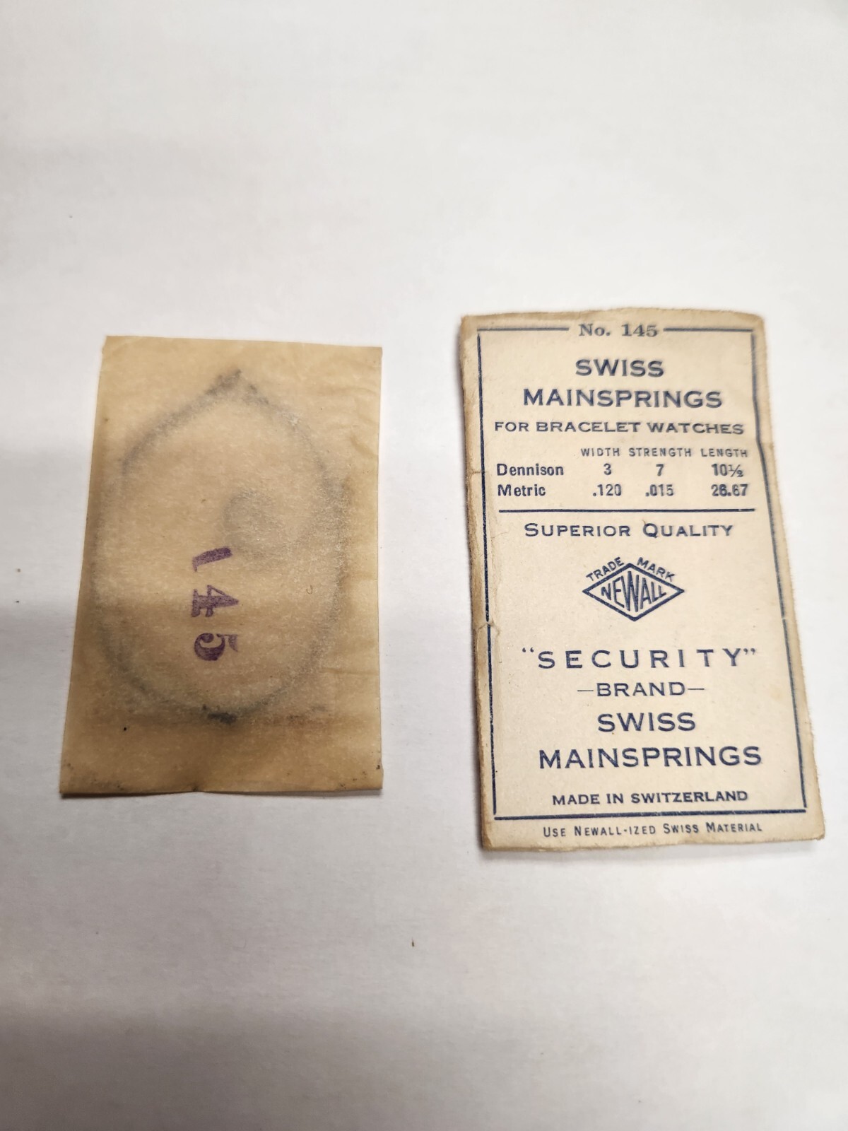 Newall Security Swiss Mainspring No. #145 for Bracelet Watches, .120 .015 26.67