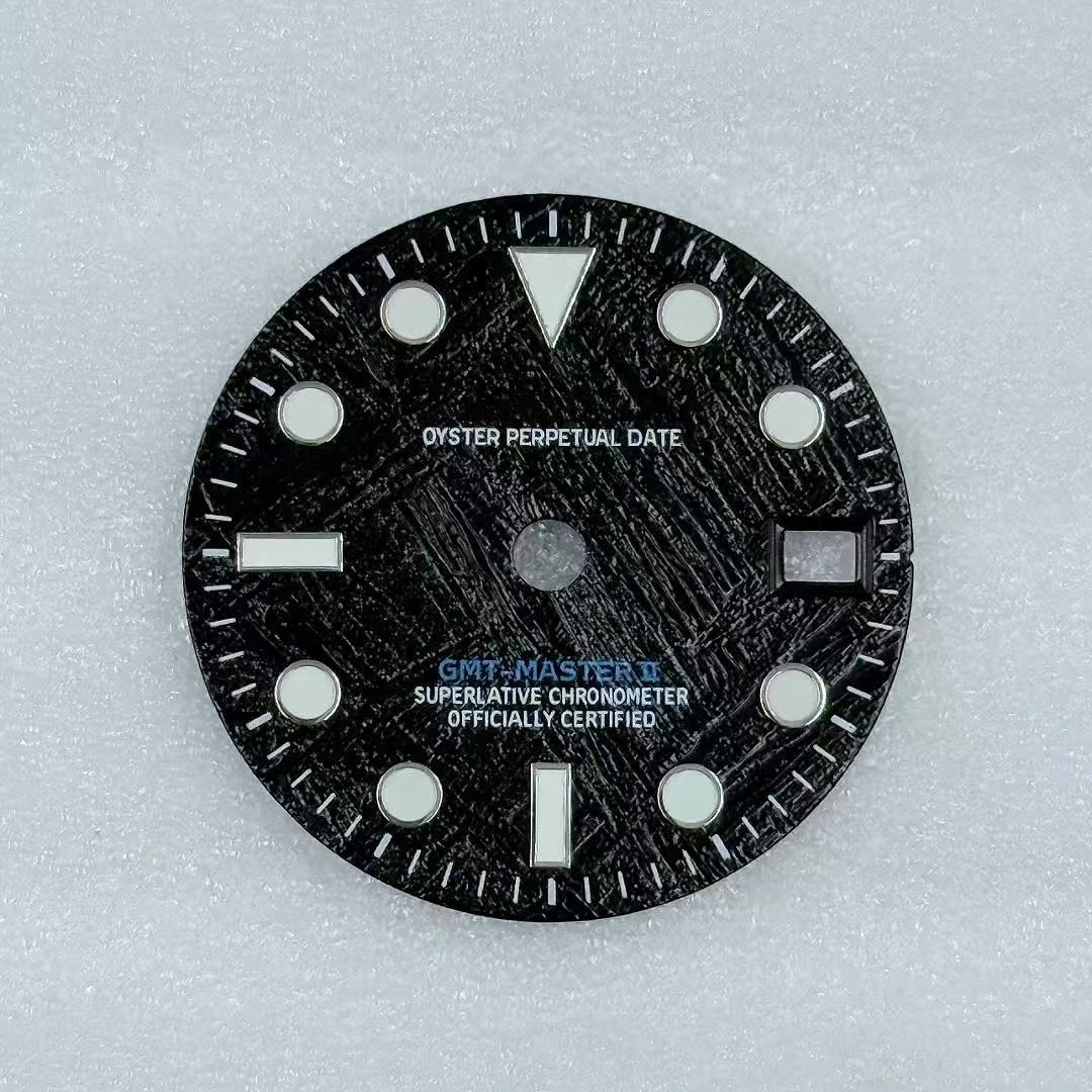 28.5mm GMT Meteorite pattern Watch Dial Green Luminous For NH34 Movement
