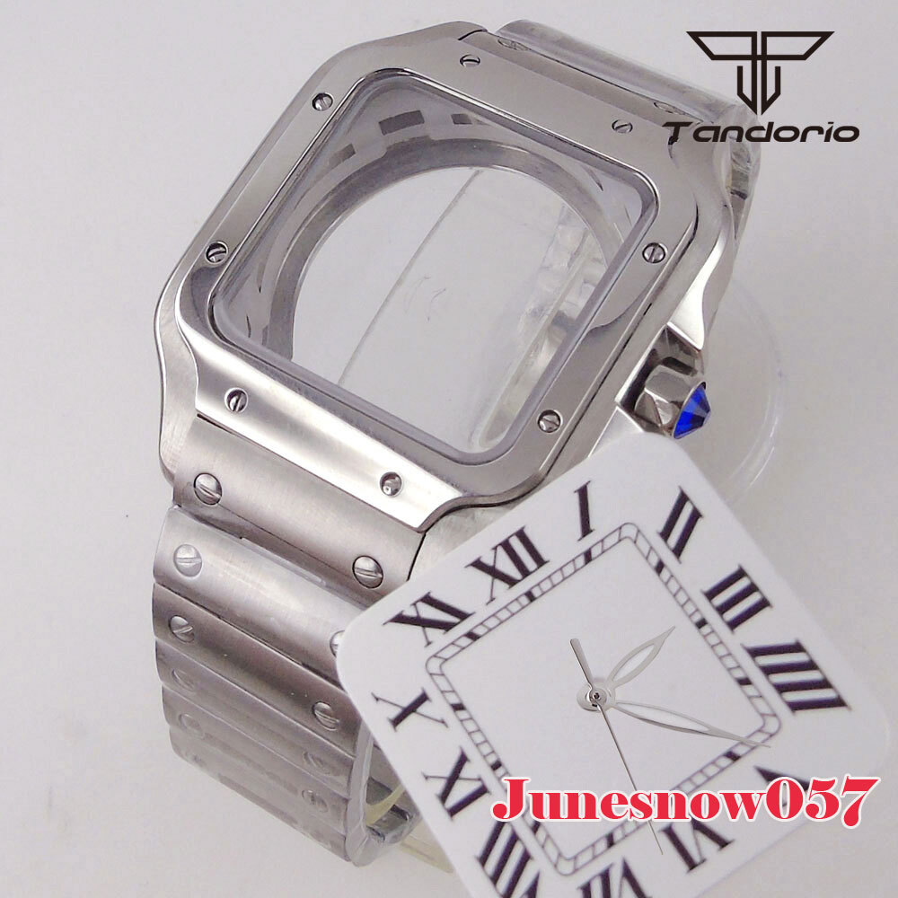 Tandorio Blue White Roman Dial Men Watch 38mm Square Case Hand Set Fit NH36 NH35