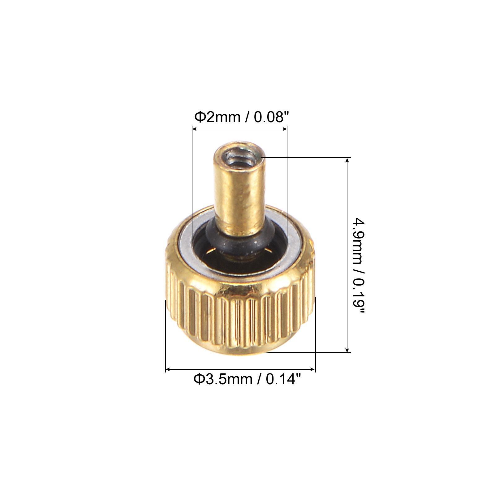 2Pcs 4.9×3.5mm Watch Crown SUS304 Flat Head Long Stem 2mm ID Gold Tone