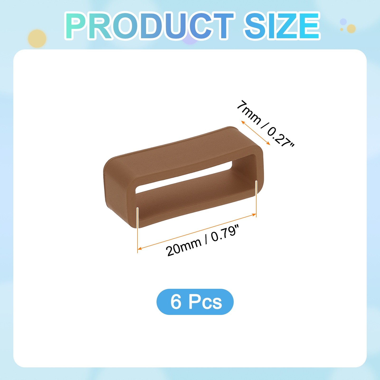6pcs 20mm Brown Watch Band Loop Silicone Watch Strap Retainer Loop for Watch