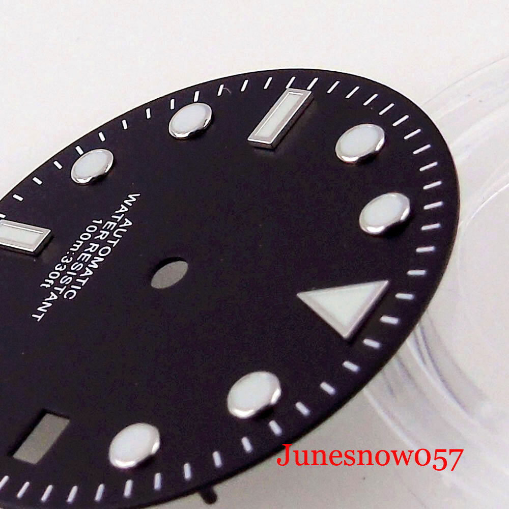 28.5mm Men’s Watch Dial Greenish-blue Luminous Fit NH35A MIYOTA ETA2824 Movement