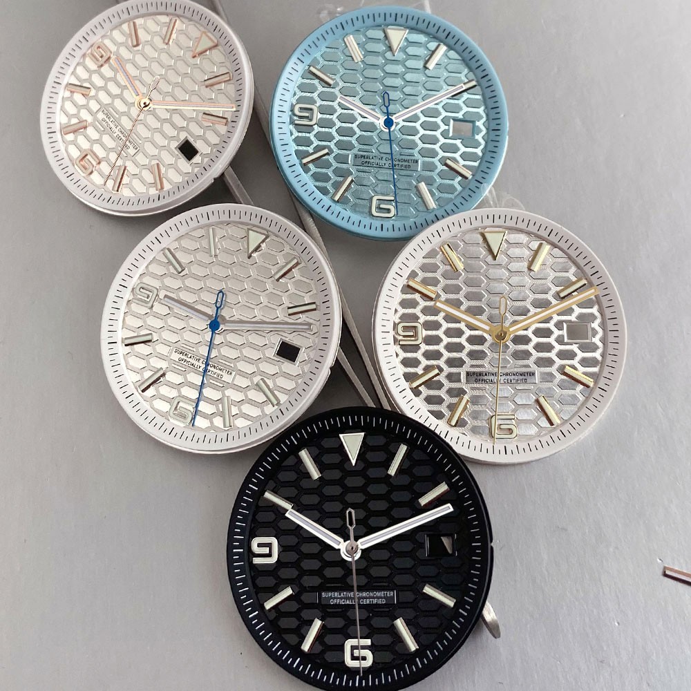 Silver Black Blue 34mm Honeycomb Watch Dial Set Chapter Ring fit NH35 Watch Part
