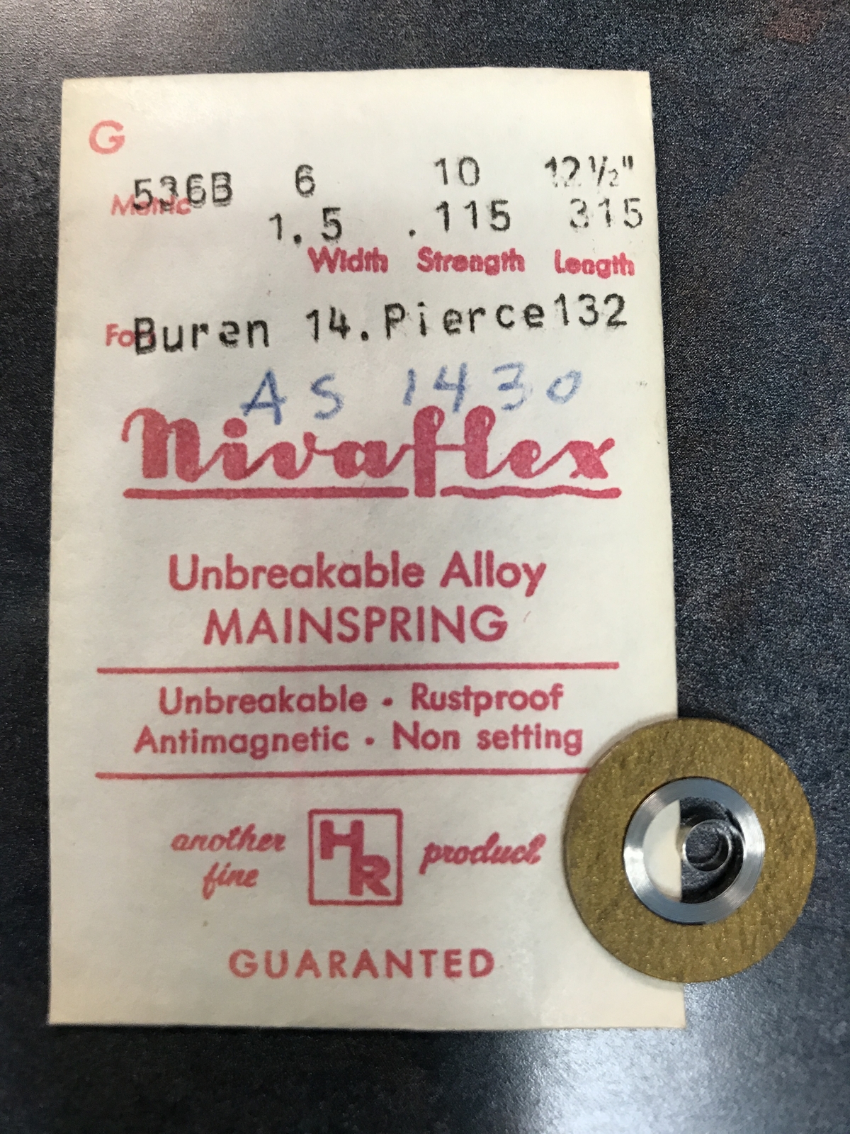 HR Nivaflex Mainspring G536B for Buren 14 & Pierce 132 – Alloy
