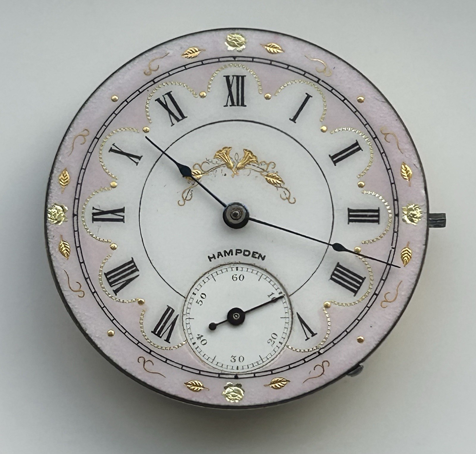 Antique Hampden Pocket Watch Movement – Grade 220 – 17 Jewels – Very Nice Dial