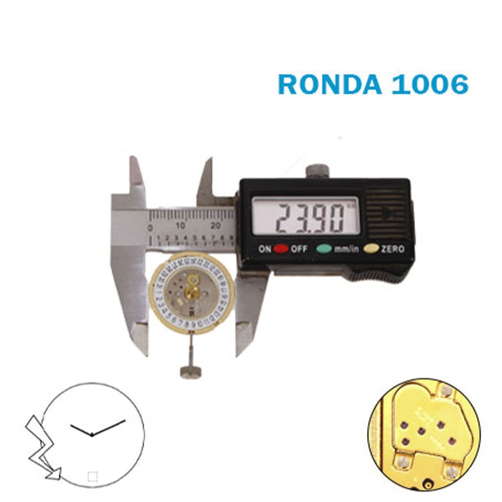 RONDA 1006 Swiss Watch Movement–2 Hands-White Disk At 6-0 Jewels-H:23.90.