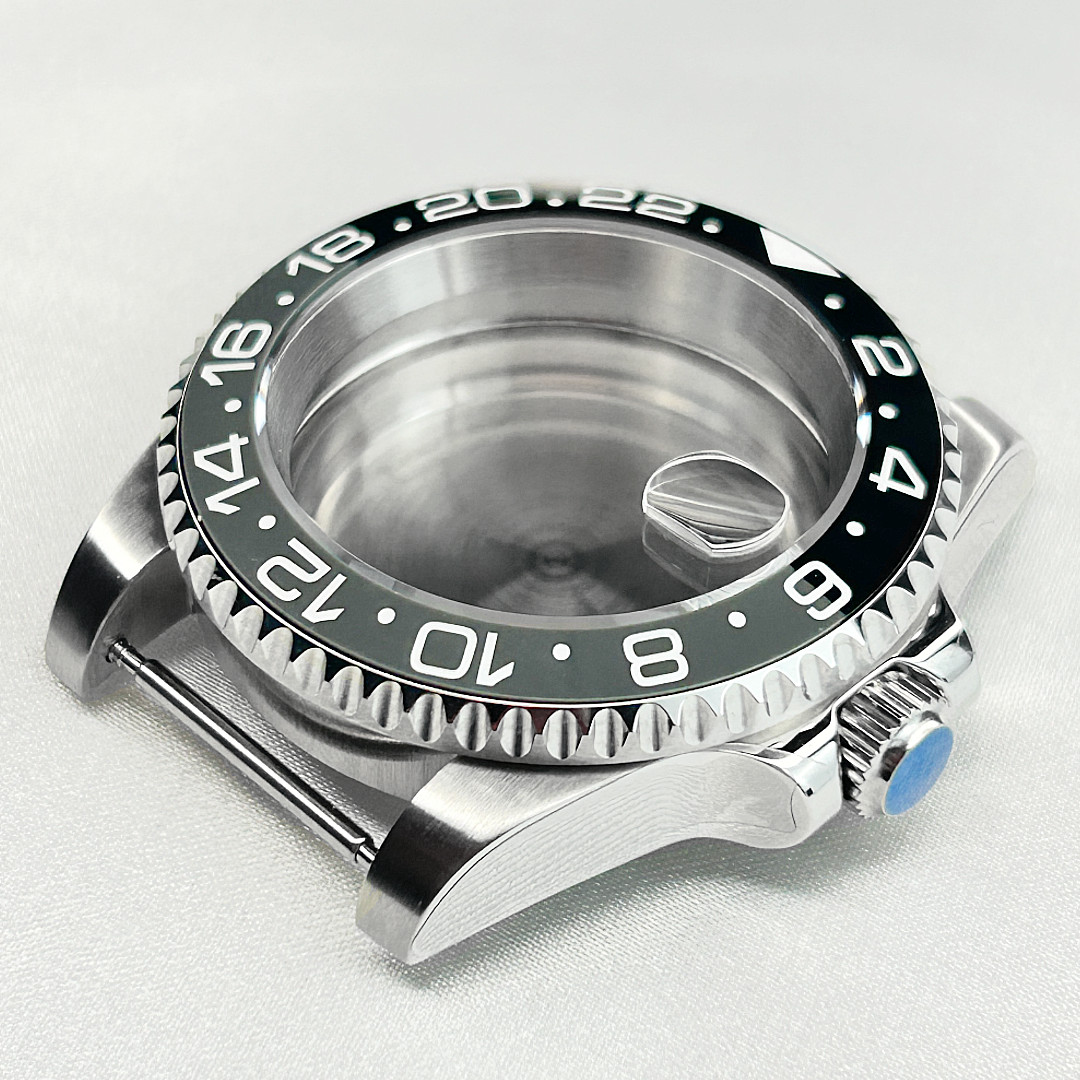 40mm Brushed Watch Cases GMT Black Grey Ceramic Bezel Mod For Nh35 Nh36 Movement