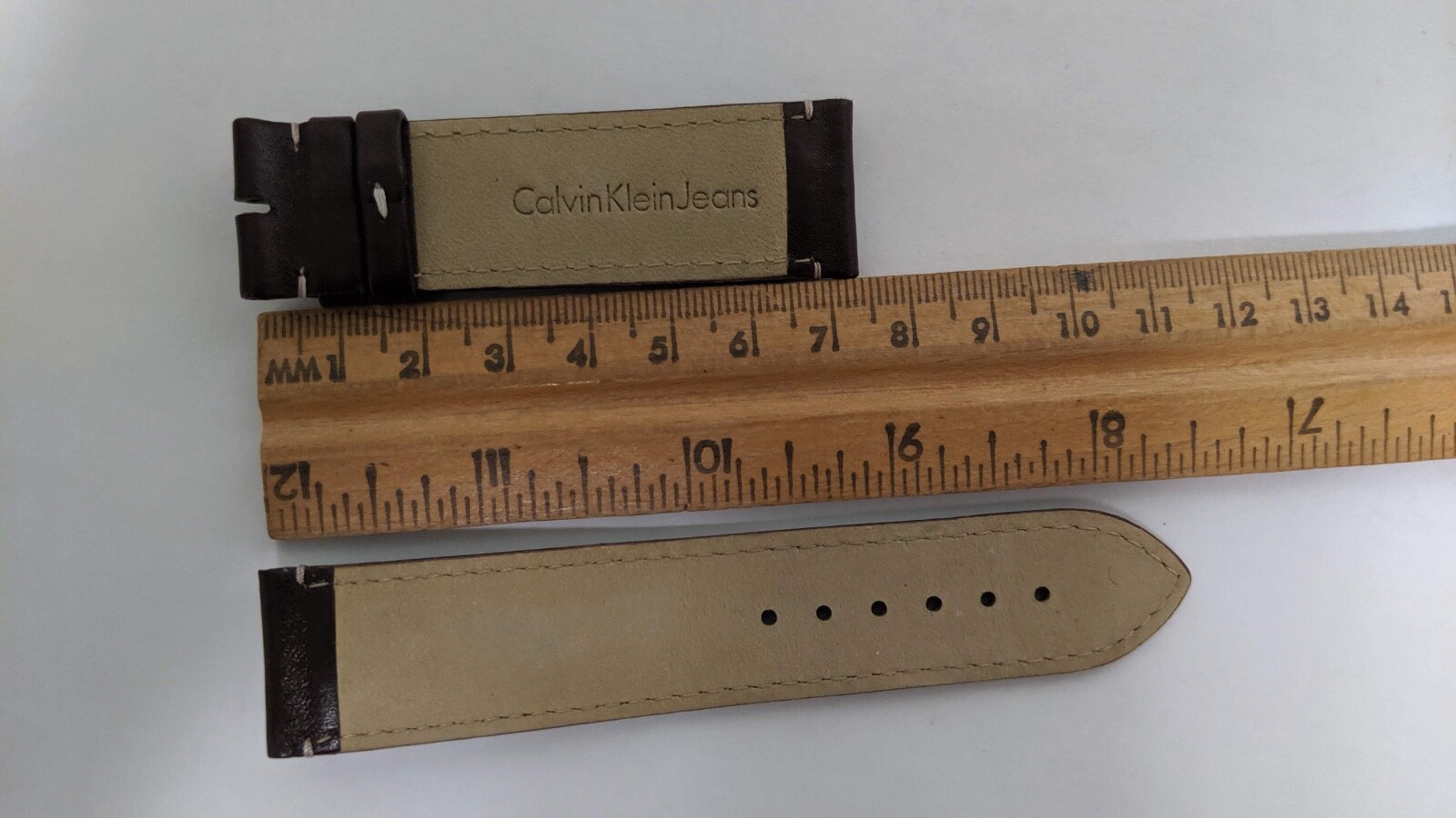 Genuine Calvin Klein Watch Band/Strap Brown Leather 22mm at the watch, 20mm at t