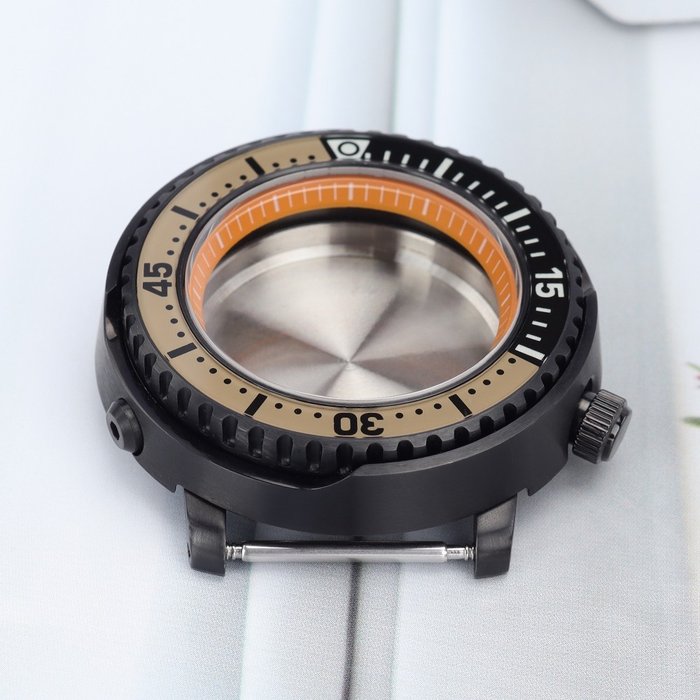 Luminous Bezel 43.3mm PVD Watch Case Sapphire tuna Mod 10ATM For Seiko NH35 NH36