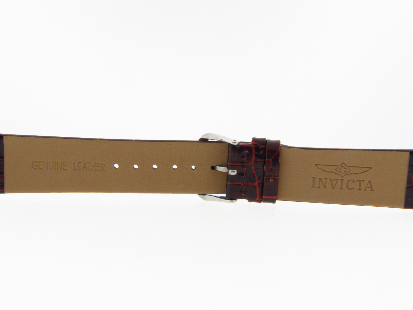 Invicta 22mm Genuine Brown/Burgundy Leather with Silver Buckle Watch Band Strap