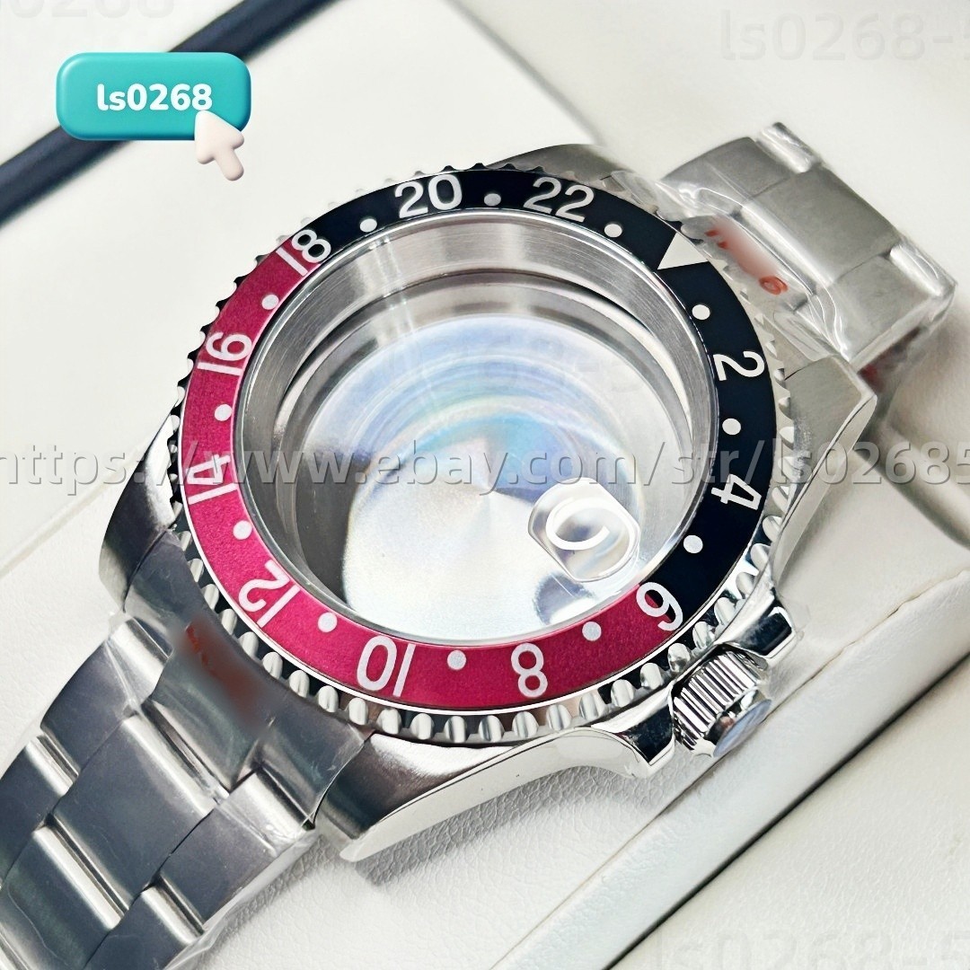 Black Red Retro 24 Hour Silver Brushed Case Sapphire Glass fit NH35A Nh34A Mod