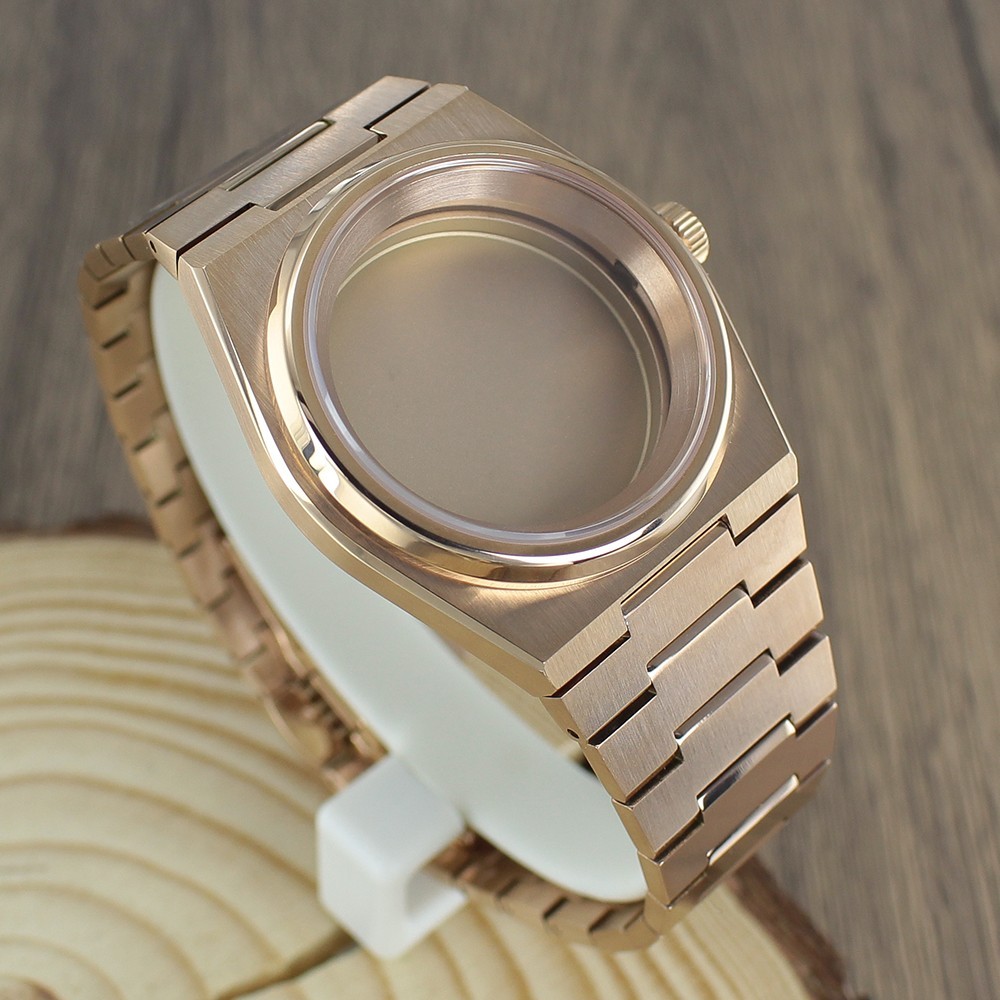 Steel Watch Case Wristband 40mm Rose Gold Modify PRX Mod For Seiko NH35 34 36 38