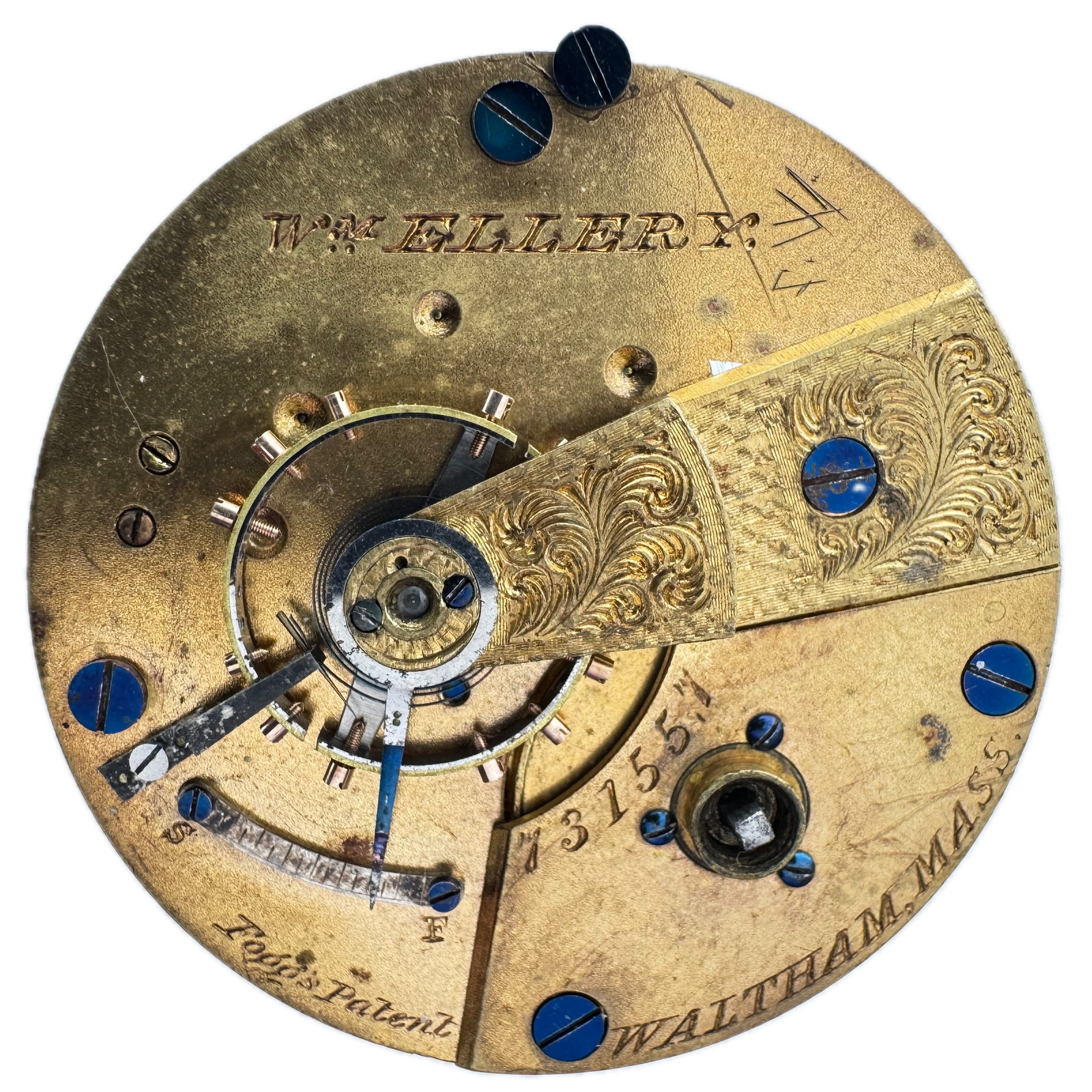 Antique 18s American Watch Co. Waltham Key Wind Pocket Watch Movement Wm Ellery